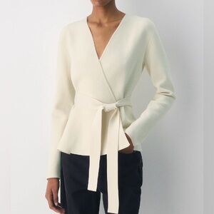 Aritzia Cream Wrap Tie Waist Sweater